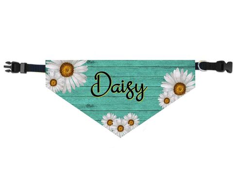 Dog Bandana Over the Collar, Personalized, Includes Collar, Teal and Daisy Custom Pet Bandana, Pet Scarf, New Pet Owner Gift, Choose Size in Kuwait