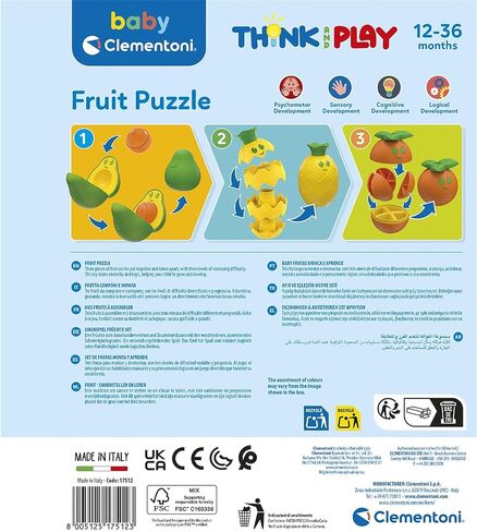 Clementoni Baby Fruit Puzzle, Modular Game with Fruit for Children 12-36 Months, Early Childhood Games Made in Italy, Play for Future Line, Stimulates Manuality and Logic, 17512 in Saudi Arabia