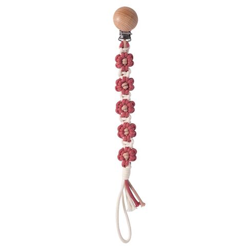 Pacifier Clip for Boys Girls Floral Daisy Macrame Paci Clip Pacifier Holder Leash Boho Wooden Clips Handmade Braided Cotton Binky Clips in Kuwait