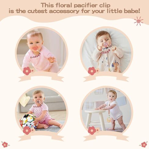 Pacifier Clip for Boys Girls Floral Daisy Macrame Paci Clip Pacifier Holder Leash Boho Wooden Clips Handmade Braided Cotton Binky Clips in Kuwait