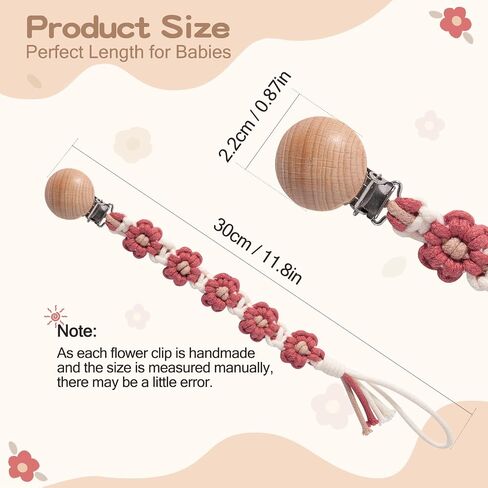 Pacifier Clip for Boys Girls Floral Daisy Macrame Paci Clip Pacifier Holder Leash Boho Wooden Clips Handmade Braided Cotton Binky Clips in Kuwait