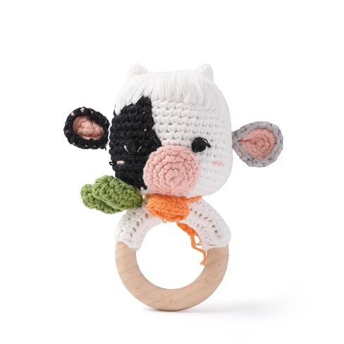 Mamimami Home Wooden Baby Rattle Crochet Bear Baby Toys Handmade Newborn Toy Early Development Grips Stuffed Animal Organic Rattle (Bear) in Kuwait