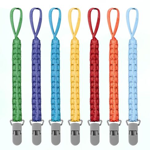 Pacifier Clip for Boys Girls Pacifier Holder Leash Boho Rainbow Plastic Clips Handmade Braided Cotton Unisex Baby Shower Birthday Gift Christmas Gift (7pack-Mixed Rainbow) in Kuwait