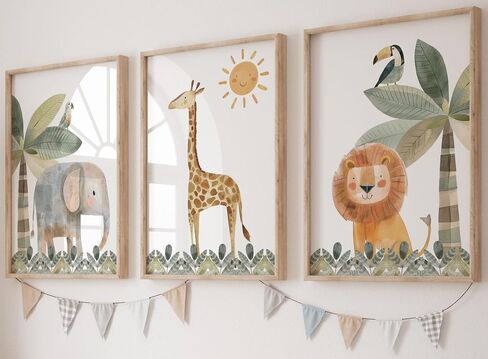 Baby Safari Animals for Girl or Boy Nursery Bedroom, Set of 3 Unframed Wall Art Prints, Jungle Leaves Quote Posters, Nursery Decor Gift, Giraffe Elephant Lion, Stand Tall Dream Big Be Brave (8x10) in Saudi Arabia