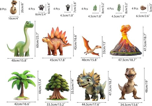 4 Sheets 36 Pcs Dinosaur Decals Stickers, Dino Volcano Cave Nursery Wall Decal Toddler Playroom Kids Wall Decals, Kids Room Decorations Girls Boys Bedroom Classroom Daycare Art in Saudi Arabia