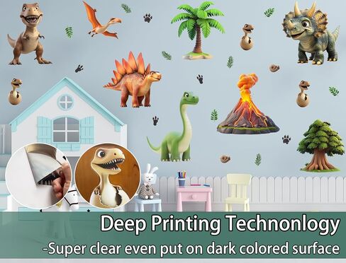 4 Sheets 36 Pcs Dinosaur Decals Stickers, Dino Volcano Cave Nursery Wall Decal Toddler Playroom Kids Wall Decals, Kids Room Decorations Girls Boys Bedroom Classroom Daycare Art in Saudi Arabia