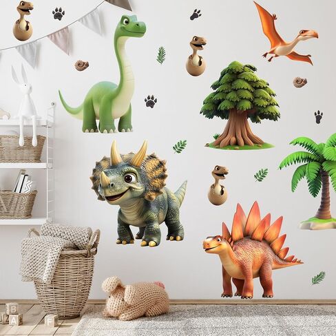 4 Sheets 36 Pcs Dinosaur Decals Stickers, Dino Volcano Cave Nursery Wall Decal Toddler Playroom Kids Wall Decals, Kids Room Decorations Girls Boys Bedroom Classroom Daycare Art in Saudi Arabia