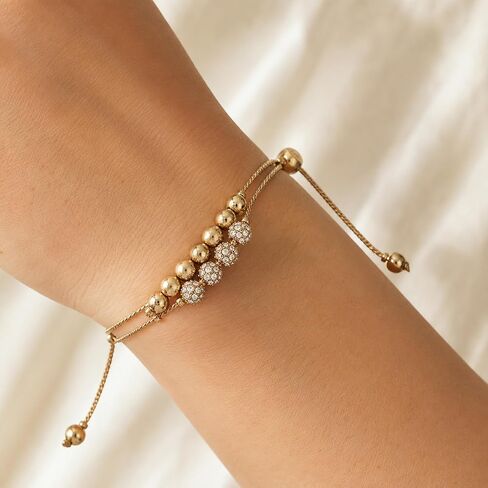 GUESS Womens Double Row Round Bead and Fireball Slider Bracelet in Kuwait