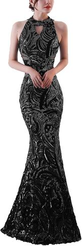 Chowsir Women Elegant Halter Fishtail Slim Cocktail Party Evening Wedding Guest Dress Long Sequin Dresses in Kuwait