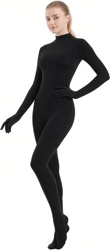 SUPRNOWA Full Body Unitard Turtleneck Spandex Footed/Footless Long Sleeve Unisex in Kuwait