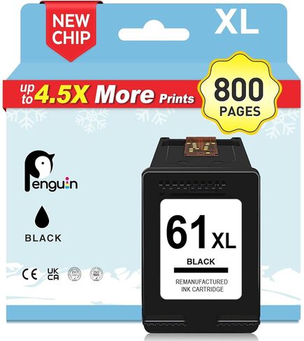Penguin Remanufactured Printer Ink Cartridge Replacement for HP 61XL ,61 XL Used for Hp Deskjet 1000 1010 2540 2620 3050 3755 Envy 4500 4520 4509 5530 Officejet 2620 4636 4639 (2 Black) Combo Pack in Kuwait
