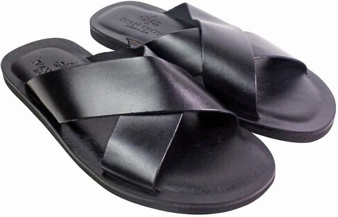 Malibu Black Men’s Italian Leather Sandals Shoes in Kuwait