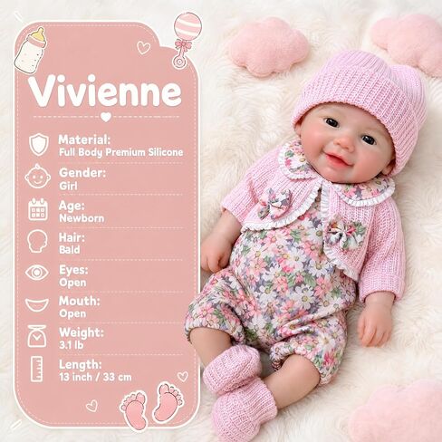 Lifelike Reborn Dolls 13 Inch Can Open Mouth Full Body Silicone Baby Doll, Realistic Handmade Newborn Girl Baby Dolls with Accessories, for Kids in Kuwait