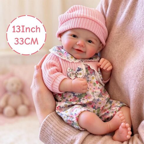 Lifelike Reborn Dolls 13 Inch Can Open Mouth Full Body Silicone Baby Doll, Realistic Handmade Newborn Girl Baby Dolls with Accessories, for Kids in Kuwait