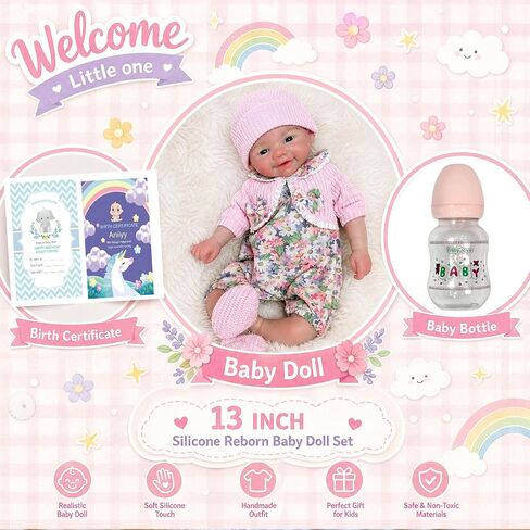 Lifelike Reborn Dolls 13 Inch Can Open Mouth Full Body Silicone Baby Doll, Realistic Handmade Newborn Girl Baby Dolls with Accessories, for Kids in Kuwait