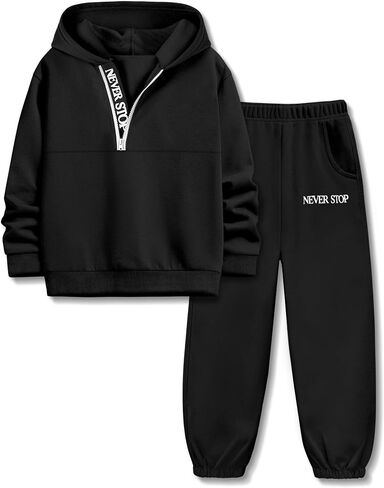 NECIOUS Boys Clothes Fleece Solid Long Sleeve Hoodie Half Zip Letter Print Sweatshirts Pants 2Pcs Fall Winter Outfits 7-14Y in Saudi Arabia
