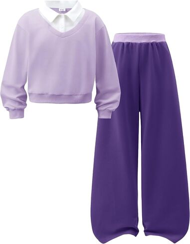 GEMLON 2PCS Sweatsuits Girls Clothes Preppy Striped Clothes for Girls 6-14Y in Saudi Arabia