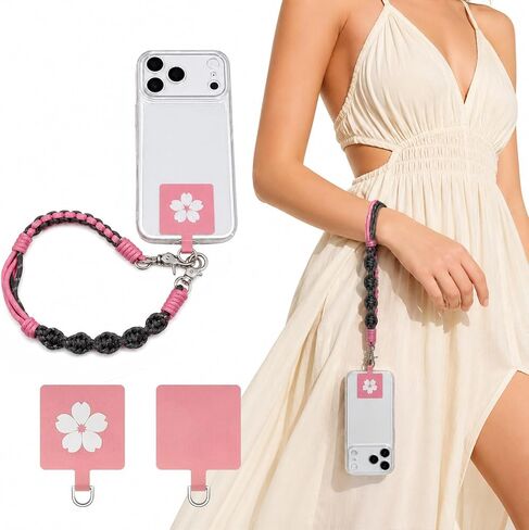 Deep Pink Gray Nylon Phone Wrist Strap Cute Handmade 20.4in Wrist Lanyard in Saudi Arabia