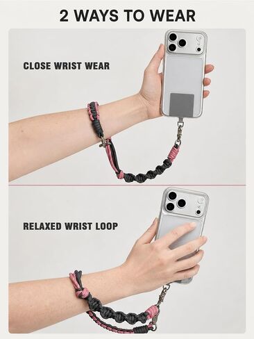 Deep Pink Gray Nylon Phone Wrist Strap Cute Handmade 20.4in Wrist Lanyard in Saudi Arabia