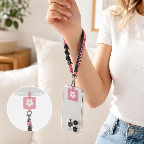 Deep Pink Gray Nylon Phone Wrist Strap Cute Handmade 20.4in Wrist Lanyard in Saudi Arabia