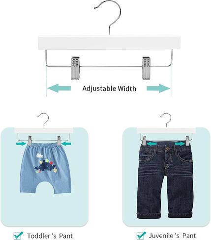 Nature Smile Kids Solid Wooden Pants Hangers,Baby Toddler Children Wood Skirts Hangers,Trousers Bottom 11.8 inches Hangers with 2-Adjustable Clips Anti-Rust Hook Pack of 20 (White) in Saudi Arabia