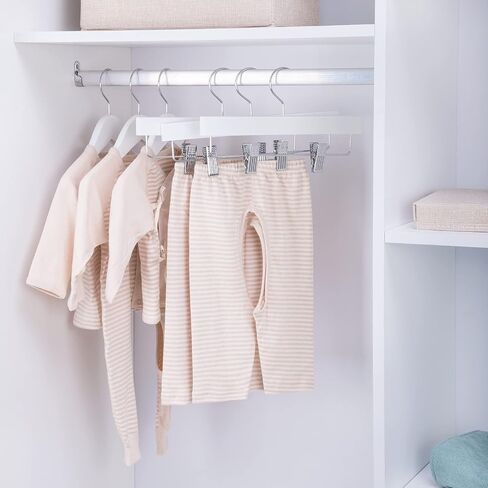 Nature Smile Kids Solid Wooden Pants Hangers,Baby Toddler Children Wood Skirts Hangers,Trousers Bottom 11.8 inches Hangers with 2-Adjustable Clips Anti-Rust Hook Pack of 20 (White) in Saudi Arabia