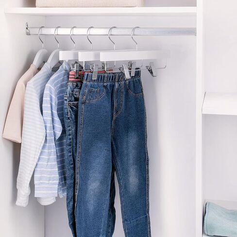 Nature Smile Kids Solid Wooden Pants Hangers,Baby Toddler Children Wood Skirts Hangers,Trousers Bottom 11.8 inches Hangers with 2-Adjustable Clips Anti-Rust Hook Pack of 20 (White) in Saudi Arabia