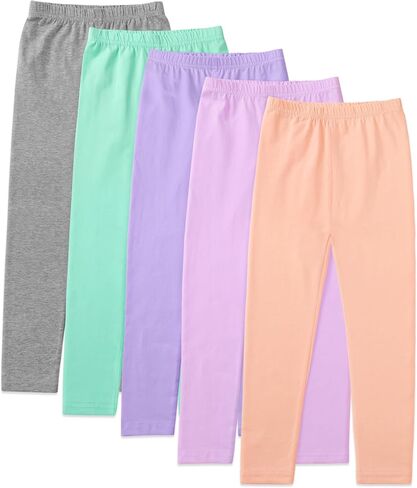 5 Pack Girls Cotton Leggings Soft Cotton Full Length Stretchy Pants, 4-14Y in Saudi Arabia