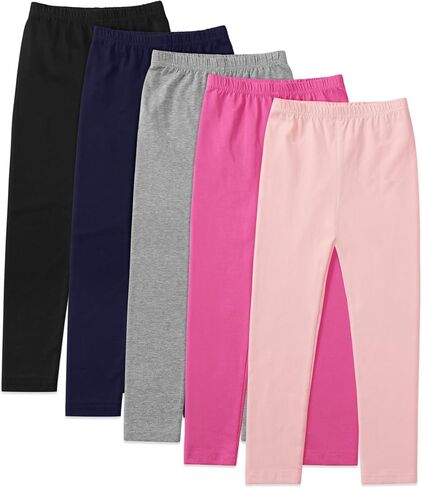 5 Pack Girls Cotton Leggings Soft Cotton Full Length Stretchy Pants, 4-14Y in Saudi Arabia