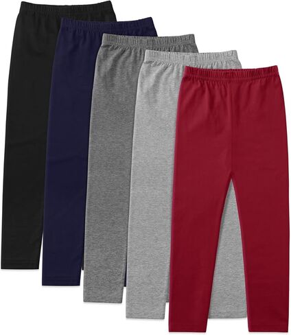 5 Pack Girls Cotton Leggings Soft Cotton Full Length Stretchy Pants, 4-14Y in Saudi Arabia