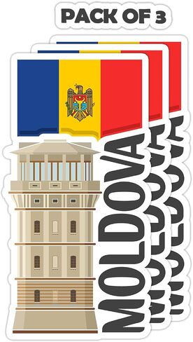 Moldova Souvenir Stickers 3-Pack - Handmade Travel Collectible Decals - Flag & Landmark Design (3" Wide (Medium)) in Saudi Arabia