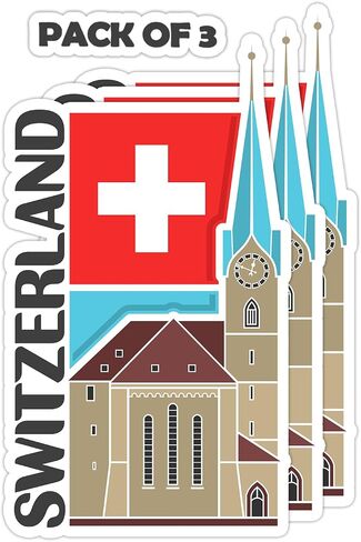 Switzerland Souvenir Stickers 3-Pack - Handmade Travel Collectible Decals - Flag & Landmark Design (2" Wide (Small)) in Saudi Arabia