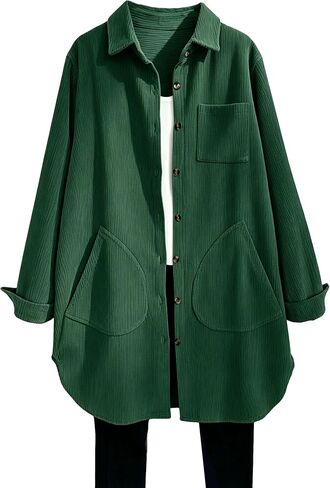 Minibee Women's Corduroy Shirt Coats Long Sleeve Button Down Blouses Tops with Pockets in Kuwait