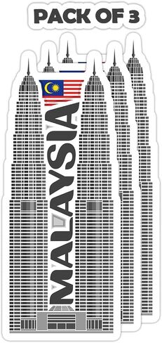 Malaysia Souvenir Stickers 3-Pack - Handmade Travel Collectible Decals - Flag & Landmark Design (2" Wide (Small)) in Saudi Arabia