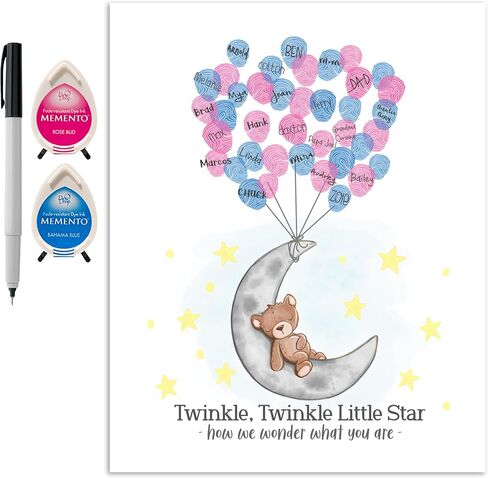 Teddy Bear and Moon Baby Shower Fingerprint Poster Guestbook Alternative Set with Ink Pads and Pen (Gender Reveal Party, 8.5x11 Inches) in Saudi Arabia
