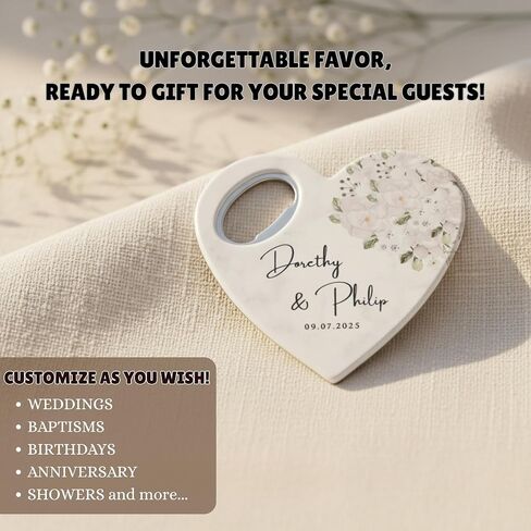 Custom Wedding Favors for Guests, Personalized Heart Shaped Bottle Opener Magnet with Thank You Gift Box, Wedding, Bridal Shower, Baptism, Birthday Favor (Pack of 20) in Kuwait