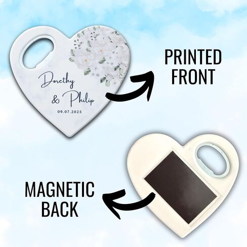 Custom Wedding Favors for Guests, Personalized Heart Shaped Bottle Opener Magnet with Thank You Gift Box, Wedding, Bridal Shower, Baptism, Birthday Favor (Pack of 20) in Kuwait