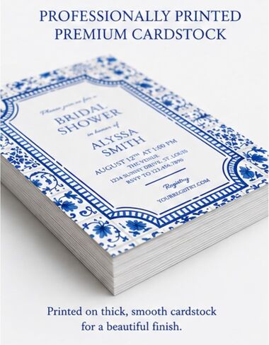 Blue Tile Bridal Shower Invitation | Personalized with Envelopes in Kuwait