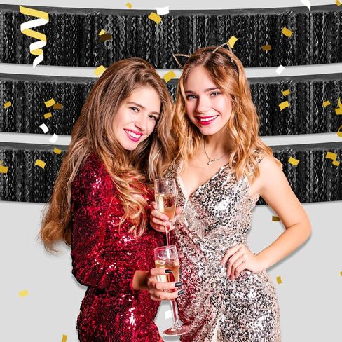 6 Pack 10 Feet Black Wave Foil Fringe Garland Metallic Tinsel Streamers Banner Wall Hanging Curtain Backdrop for Parade Floats, Mother's Day, Easter, Wedding, Birthday Party Decoration in Saudi Arabia