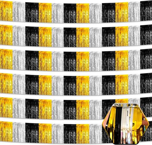 6 Pack 10 Feet Black Gold Silver Foil Fringe Garland Metallic Tinsel Streamers Banner Wall Hanging Curtain Backdrop for Parade Floats Thanksgiving, Halloween, Christmas Day, New Year Party Decorations in Saudi Arabia