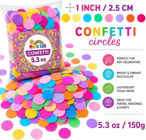 Mood Lab 1 Inch Multicolor Confetti - Colorful Party Confetti - 5.3 oz / 150g Round Tissue Confetti in Kuwait