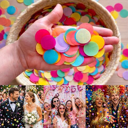 Mood Lab 1 Inch Multicolor Confetti - Colorful Party Confetti - 5.3 oz / 150g Round Tissue Confetti in Kuwait