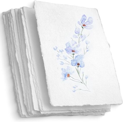 Wanderings Handmade White Deckle Edge Blank Paper - 4" x 6" - Pack of 50 - Watercolor/Mixed Media Paper - Save the Date Invitations Greeting Cards Notes DIY Arts Crafts - Thick 150 GSM in Kuwait