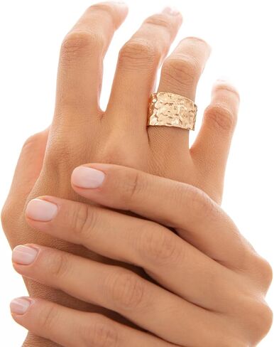LOUIE'S JEWELRY Hammered Ring, Handmade 925 Sterling Silver with 14K Gold and Rose Gold Plated Options, Adjustable Open Band, Gift for Women and Men in Kuwait