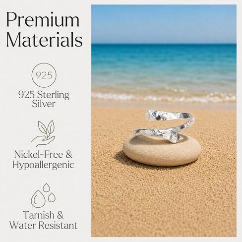 Sterling Silver Toe Ring for Women, Adjustable Open Band, Handmade in Kuwait