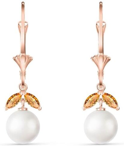 Galaxy Gold GG 14K Solid Gold Leverback Earrings with Pearls and Citrines in Kuwait