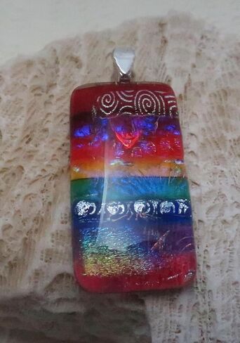 3 pc set Rainbow Patterned Fused Dichroic Pendant Niobium Earrings set Pride in Kuwait