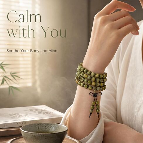 Green Sandalwood Beads Bracelets,Mala Buddhist Prayer Yoga Meditation Beads in Kuwait