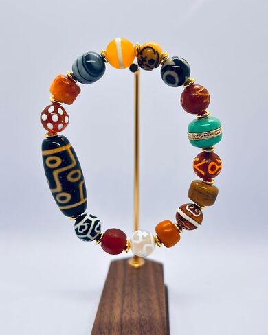 Handmade Beads Bracelet for Men Women, Retro Ethnic Style Agate Healing Crystal Stretching Bracelet, 9-Eyed Dzi & Carnelian Meditation Prayer Jewelry, Unique Spiritual Gift in Kuwait