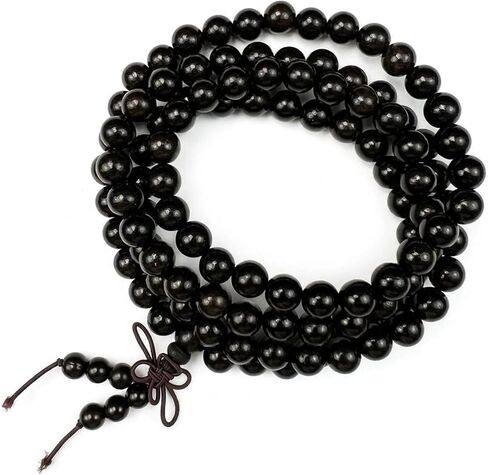 Mala Beads Bracelet 8mm Handmade 108 Natural Wooden Elastic Meditation Prayer Bracelet in Kuwait